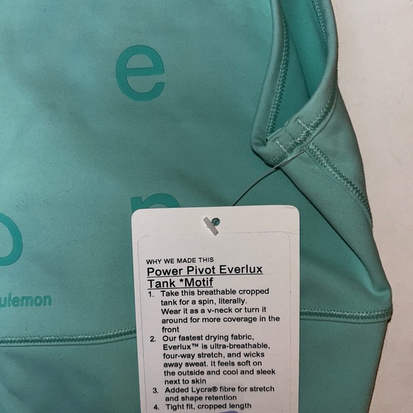 Lululemon Power Pivot Everlux Tank Top Wild Mint - Size 6 - Picture 8 of 8